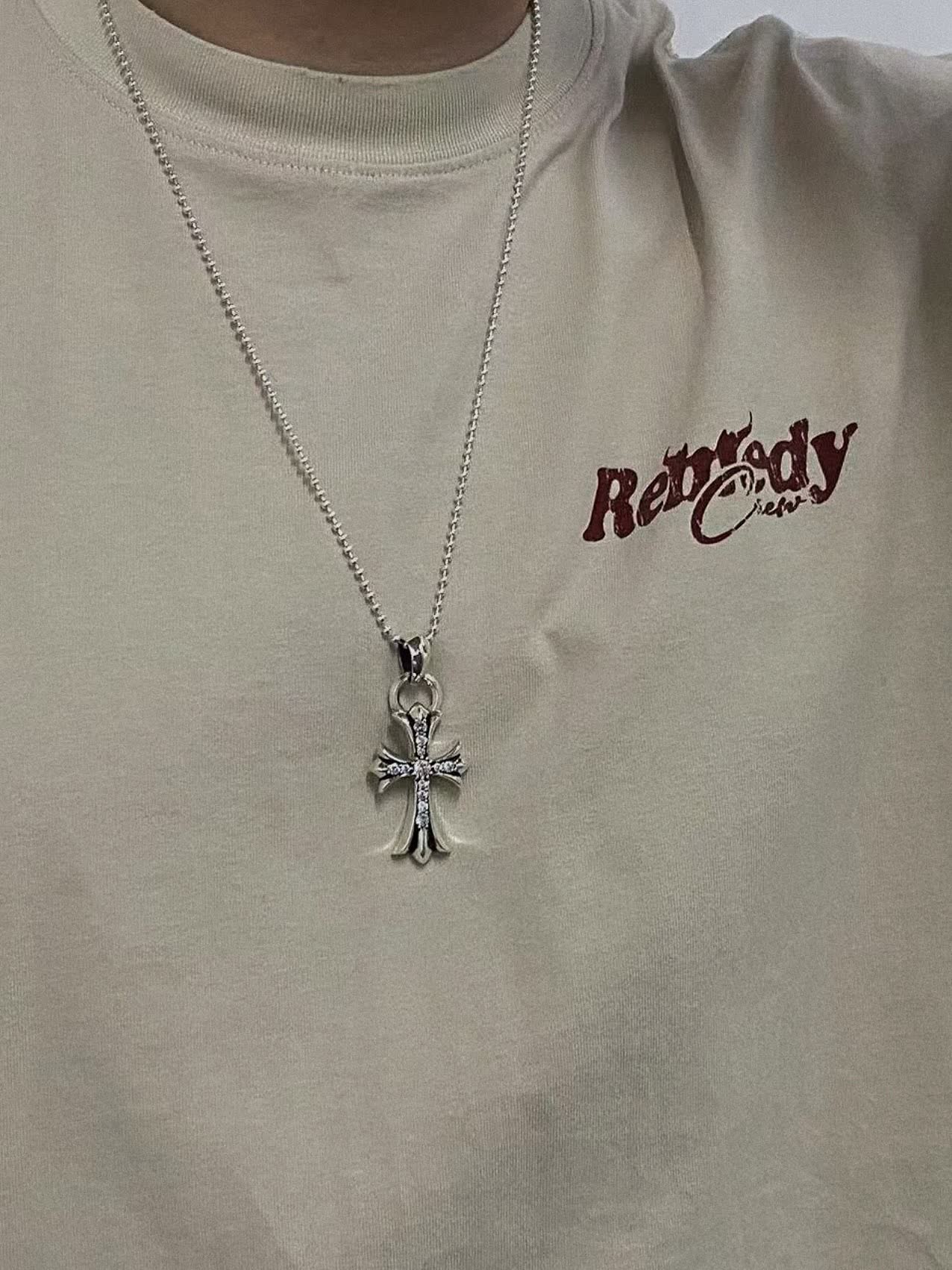 Chrome Hearts Elegant Silver Cross Pendant with Diamonds